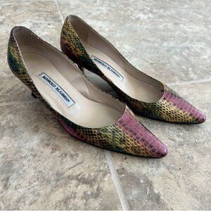 Manolo Blahink Snakeskin Pumps Rainbow Heels Colorful Women's Size 35 1/2 Shoes